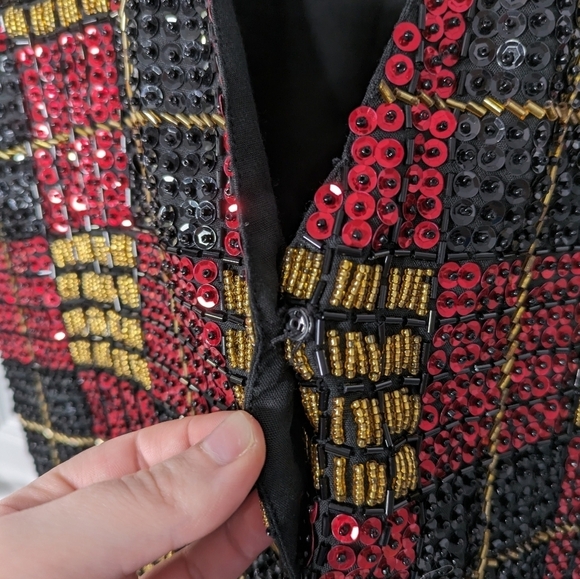 Vintage The Everett Collection Sequined & Beaded Multicolor Holiday Vest Size S - Picture 5 of 6